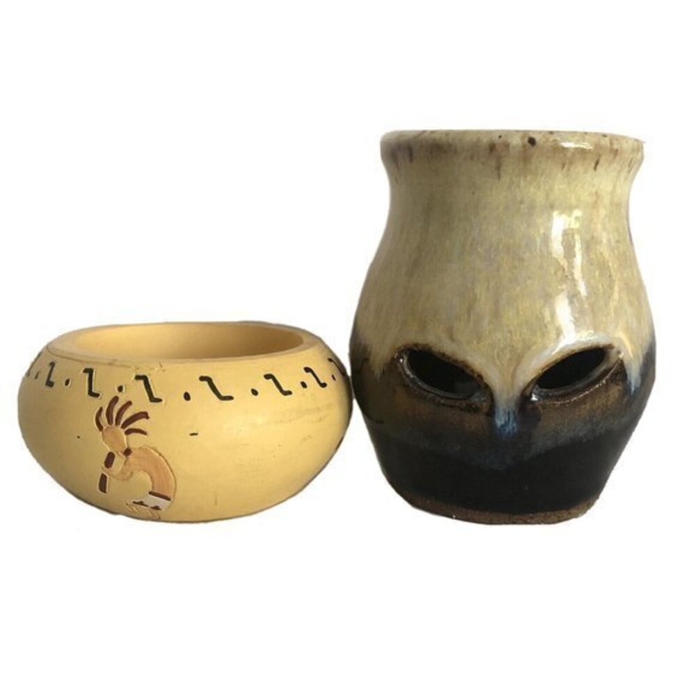 Native American pottery lot Small Vase And Pot Signed